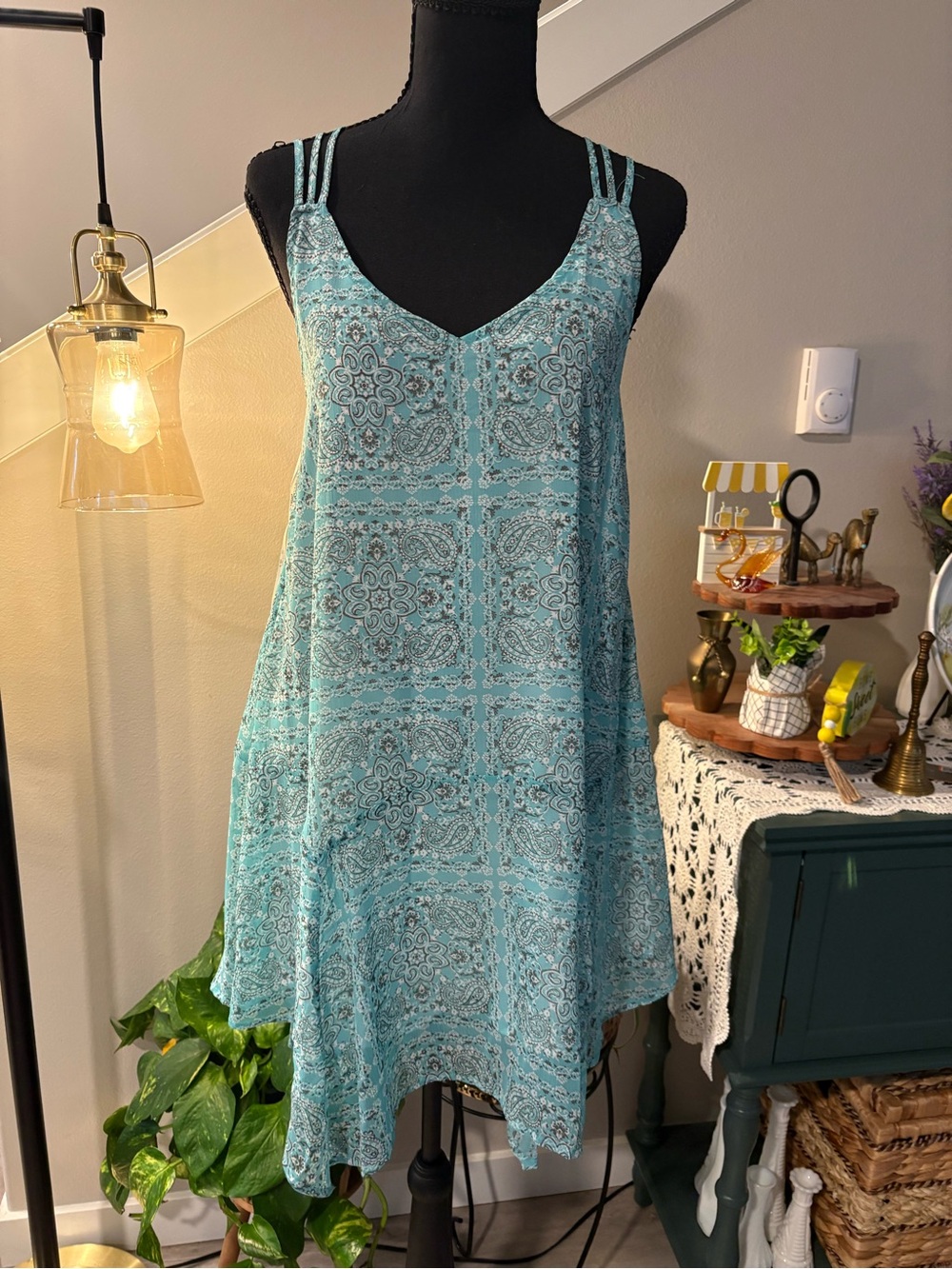 Miss Me Teal Paisley Print Summer Dress